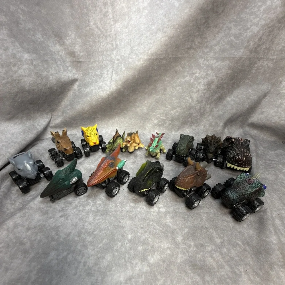 Dinosaur Monster Truck Toy Pull-Back Dino Animal Head Cars Lot Of 14